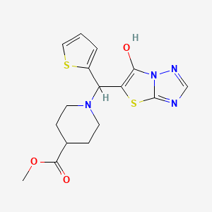 molecular formula C16H18N4O3S2 B2458948 1-((6-羟基噻唑并[3,2-b][1,2,4]三唑-5-基)(噻吩-2-基)甲基)哌啶-4-甲酸甲酯 CAS No. 868220-91-1