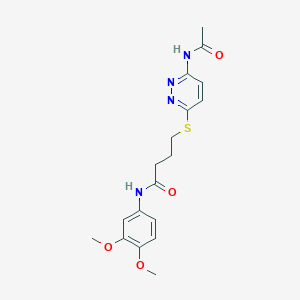 molecular formula C18H22N4O4S B2458956 4-((6-acetamidopyridazin-3-yl)thio)-N-(3,4-dimethoxyphenyl)butanamide CAS No. 1105210-02-3