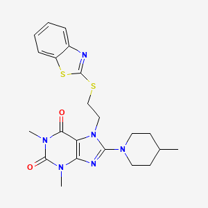 molecular formula C22H26N6O2S2 B2458986 7-(2-(benzo[d]thiazol-2-ylthio)ethyl)-1,3-dimethyl-8-(4-methylpiperidin-1-yl)-1H-purine-2,6(3H,7H)-dione CAS No. 685860-68-8