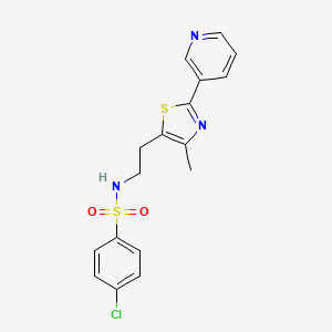 molecular formula C17H16ClN3O2S2 B2458988 4-chloro-N-[2-(4-methyl-2-pyridin-3-yl-1,3-thiazol-5-yl)ethyl]benzenesulfonamide CAS No. 873010-00-5