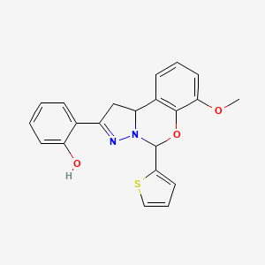 molecular formula C21H18N2O3S B2458999 2-(7-Methoxy-5-thien-2-yl-1,10b-dihydropyrazolo[1,5-c][1,3]benzoxazin-2-yl)phenol CAS No. 896621-93-5