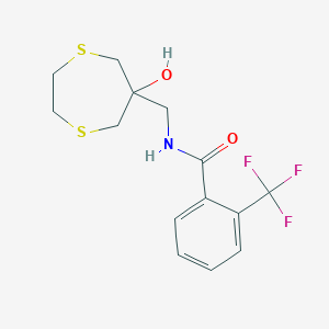 molecular formula C14H16F3NO2S2 B2459001 N-[(6-Hydroxy-1,4-dithiepan-6-yl)methyl]-2-(trifluoromethyl)benzamide CAS No. 2415522-85-7