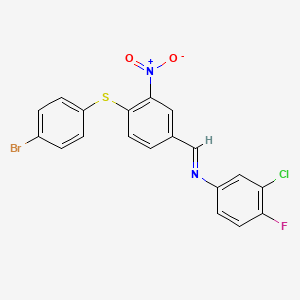 molecular formula C19H11BrClFN2O2S B2459003 N-((4-((4-Bromophenyl)sulfanyl)-3-nitrophenyl)methylene)-3-chloro-4-fluoroaniline CAS No. 301193-50-0