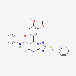 molecular formula C27H25N5O3S B2459014 2-(benzylthio)-7-(4-hydroxy-3-methoxyphenyl)-5-methyl-N-phenyl-4,7-dihydro-[1,2,4]triazolo[1,5-a]pyrimidine-6-carboxamide CAS No. 1021209-18-6