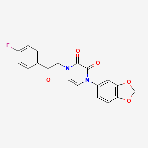 molecular formula C19H13FN2O5 B2459018 1-(1,3-Benzodioxol-5-yl)-4-[2-(4-fluorophenyl)-2-oxoethyl]pyrazine-2,3-dione CAS No. 898428-89-2