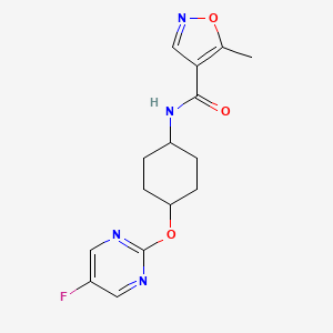molecular formula C15H17FN4O3 B2459041 N-((1r,4r)-4-((5-fluoropyrimidin-2-yl)oxy)cyclohexyl)-5-methylisoxazole-4-carboxamide CAS No. 2034280-01-6
