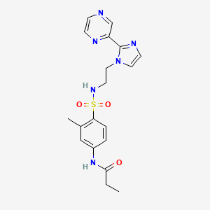 molecular formula C19H22N6O3S B2459053 N-(3-methyl-4-(N-(2-(2-(pyrazin-2-yl)-1H-imidazol-1-yl)ethyl)sulfamoyl)phenyl)propionamide CAS No. 2034477-89-7