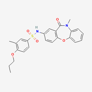 molecular formula C24H24N2O5S B2459058 3-methyl-N-(10-methyl-11-oxo-10,11-dihydrodibenzo[b,f][1,4]oxazepin-2-yl)-4-propoxybenzenesulfonamide CAS No. 922010-29-5