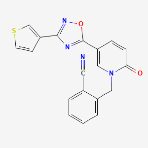 molecular formula C19H12N4O2S B2459067 2-{[2-oxo-5-[3-(3-thienyl)-1,2,4-oxadiazol-5-yl]pyridin-1(2H)-yl]methyl}benzonitrile CAS No. 1396810-75-5