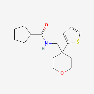 molecular formula C16H23NO2S B2459073 N-((4-(thiophen-2-yl)tetrahydro-2H-pyran-4-yl)methyl)cyclopentanecarboxamide CAS No. 1203089-77-3