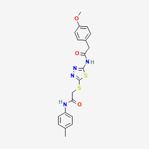 molecular formula C20H20N4O3S2 B2459075 2-(4-methoxyphenyl)-N-(5-((2-oxo-2-(p-tolylamino)ethyl)thio)-1,3,4-thiadiazol-2-yl)acetamide CAS No. 392291-33-7
