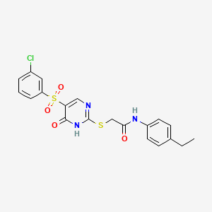 molecular formula C20H18ClN3O4S2 B2459090 2-({5-[(3-chlorophenyl)sulfonyl]-6-oxo-1,6-dihydropyrimidin-2-yl}sulfanyl)-N-(4-ethylphenyl)acetamide CAS No. 899977-03-8