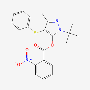 molecular formula C21H21N3O4S B2459139 1-(tert-butyl)-3-methyl-4-(phenylthio)-1H-pyrazol-5-yl 2-nitrobenzoate CAS No. 851127-14-5