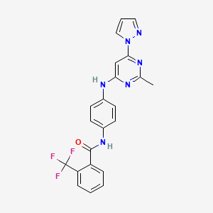 molecular formula C22H17F3N6O B2459155 N-(4-((2-methyl-6-(1H-pyrazol-1-yl)pyrimidin-4-yl)amino)phenyl)-2-(trifluoromethyl)benzamide CAS No. 1171979-17-1