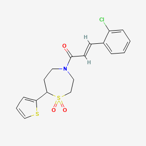 molecular formula C18H18ClNO3S2 B2459156 (E)-3-(2-chlorophenyl)-1-(1,1-dioxido-7-(thiophen-2-yl)-1,4-thiazepan-4-yl)prop-2-en-1-one CAS No. 2035021-94-2