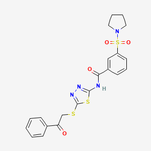 molecular formula C21H20N4O4S3 B2459159 N-(5-((2-氧代-2-苯乙基)硫代)-1,3,4-噻二唑-2-基)-3-(吡咯烷-1-磺酰基)苯甲酰胺 CAS No. 690247-35-9