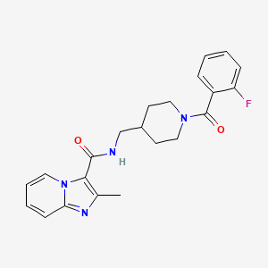 molecular formula C22H23FN4O2 B2459191 N-((1-(2-fluorobenzoyl)piperidin-4-yl)methyl)-2-methylimidazo[1,2-a]pyridine-3-carboxamide CAS No. 1286705-82-5