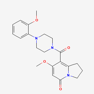 molecular formula C21H25N3O4 B2459199 7-甲氧基-8-(4-(2-甲氧基苯基)哌嗪-1-羰基)-2,3-二氢吲哚并五(1H)-酮 CAS No. 2034280-96-9