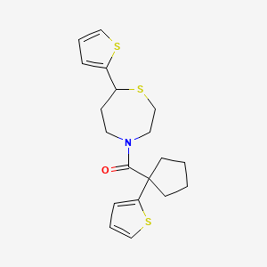 molecular formula C19H23NOS3 B2459217 （7-(噻吩-2-基)-1,4-噻氮杂环-4-基）（1-(噻吩-2-基）环戊基）甲酮 CAS No. 1706095-92-2