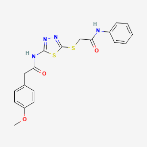 molecular formula C19H18N4O3S2 B2459223 2-(4-甲氧基苯基)-N-(5-((2-氧代-2-(苯胺基)乙基)硫代)-1,3,4-噻二唑-2-基)乙酰胺 CAS No. 392290-72-1