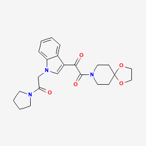 molecular formula C23H27N3O5 B2459229 1-(1-(2-oxo-2-(pyrrolidin-1-yl)ethyl)-1H-indol-3-yl)-2-(1,4-dioxa-8-azaspiro[4.5]decan-8-yl)ethane-1,2-dione CAS No. 872848-82-3