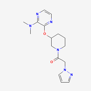 molecular formula C16H22N6O2 B2459234 1-(3-((3-(dimethylamino)pyrazin-2-yl)oxy)piperidin-1-yl)-2-(1H-pyrazol-1-yl)ethanone CAS No. 2034502-70-8