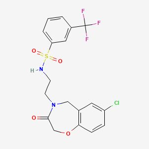 molecular formula C18H16ClF3N2O4S B2459250 N-(2-(7-chloro-3-oxo-2,3-dihydrobenzo[f][1,4]oxazepin-4(5H)-yl)ethyl)-3-(trifluoromethyl)benzenesulfonamide CAS No. 1903286-58-7