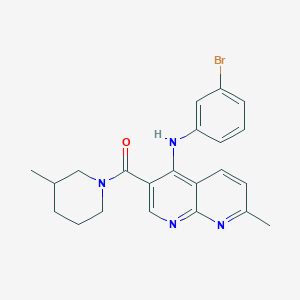 molecular formula C22H23BrN4O B2459258 (4-((3-Bromophenyl)amino)-7-methyl-1,8-naphthyridin-3-yl)(3-methylpiperidin-1-yl)methanone CAS No. 1251589-34-0