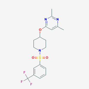molecular formula C18H20F3N3O3S B2459268 2,4-二甲基-6-((1-((3-(三氟甲基)苯基)磺酰基)哌啶-4-基)氧基)嘧啶 CAS No. 2034473-61-3
