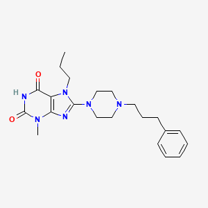 molecular formula C22H30N6O2 B2459282 3-甲基-8-(4-(3-苯丙基)哌嗪-1-基)-7-丙基-1H-嘌呤-2,6(3H,7H)-二酮 CAS No. 902016-94-8