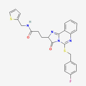 molecular formula C25H21FN4O2S2 B2459289 3-[5-[(4-氟苯基)甲硫基]-3-氧代-2H-咪唑并[1,2-c]喹唑啉-2-基]-N-(噻吩-2-甲基)丙酰胺 CAS No. 1037168-75-4