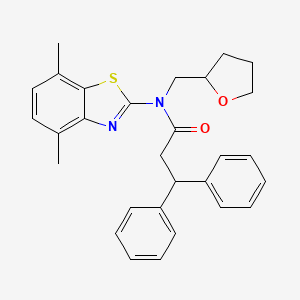 N-(4,7-dimethylbenzo[d]thiazol-2-yl)-3,3-diphenyl-N-((tetrahydrofuran-2-yl)methyl)propanamide