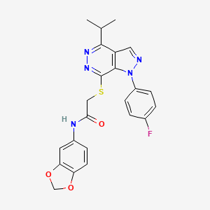 molecular formula C23H20FN5O3S B2459360 N-(苯并[d][1,3]二氧杂环-5-基)-2-((1-(4-氟苯基)-4-异丙基-1H-吡唑并[3,4-d]哒嗪-7-基)硫代)乙酰胺 CAS No. 1105237-02-2
