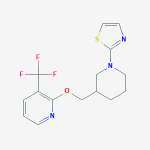 molecular formula C15H16F3N3OS B2459389 2-[3-[[3-(Trifluoromethyl)pyridin-2-yl]oxymethyl]piperidin-1-yl]-1,3-thiazole CAS No. 2380145-71-9