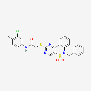 molecular formula C26H21ClN4O3S2 B2459404 2-[(6-benzyl-5,5-dioxido-6H-pyrimido[5,4-c][2,1]benzothiazin-2-yl)thio]-N-(3-chloro-4-methylphenyl)acetamide CAS No. 932475-84-8