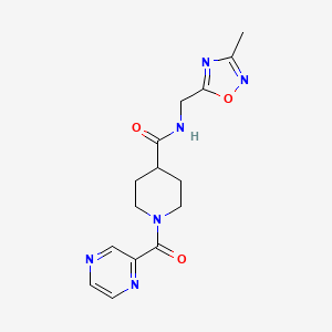 molecular formula C15H18N6O3 B2459420 N-((3-methyl-1,2,4-oxadiazol-5-yl)methyl)-1-(pyrazine-2-carbonyl)piperidine-4-carboxamide CAS No. 1334368-70-5