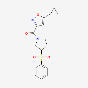 molecular formula C17H18N2O4S B2459425 (5-Cyclopropylisoxazol-3-yl)(3-(phenylsulfonyl)pyrrolidin-1-yl)methanone CAS No. 1706326-82-0