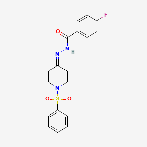 molecular formula C18H18FN3O3S B2459435 4-fluoro-N'-[1-(phenylsulfonyl)-4-piperidinylidene]benzenecarbohydrazide CAS No. 478248-21-4