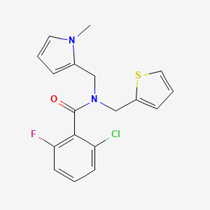 molecular formula C18H16ClFN2OS B2459466 2-氯-6-氟-N-((1-甲基-1H-吡咯-2-基)甲基)-N-(噻吩-2-基甲基)苯甲酰胺 CAS No. 1323326-81-3