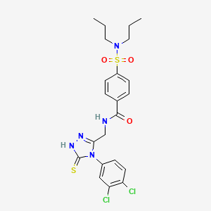 molecular formula C22H25Cl2N5O3S2 B2459475 N-((4-(3,4-dichlorophenyl)-5-thioxo-4,5-dihydro-1H-1,2,4-triazol-3-yl)methyl)-4-(N,N-dipropylsulfamoyl)benzamide CAS No. 392247-60-8