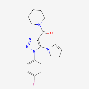 molecular formula C18H18FN5O B2459482 [1-(4-Fluorophenyl)-5-pyrrol-1-yltriazol-4-yl]-piperidin-1-ylmethanone CAS No. 2320537-34-4