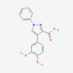 molecular formula C18H16N2O4 B2459523 4-(3,4-dimethoxyphenyl)-1-phenyl-1H-pyrazole-3-carboxylic acid CAS No. 956705-43-4