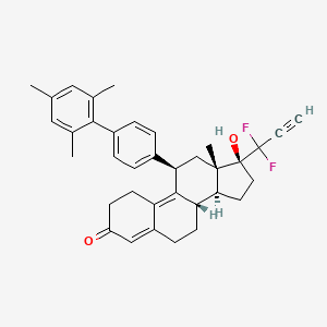 molecular formula C36H38F2O2 B2459536 (8S,11R,13S,14S,17S)-17-(1,1-Difluoroprop-2-ynyl)-17-hydroxy-13-methyl-11-[4-(2,4,6-trimethylphenyl)phenyl]-1,2,6,7,8,11,12,14,15,16-decahydrocyclopenta[a]phenanthren-3-one CAS No. 2012591-09-0
