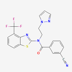 molecular formula C21H14F3N5OS B2459542 N-(2-(1H-pyrazol-1-yl)ethyl)-3-cyano-N-(4-(trifluoromethyl)benzo[d]thiazol-2-yl)benzamide CAS No. 1396793-33-1