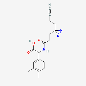 molecular formula C18H21N3O3 B2459548 2-[3-(3-But-3-ynyldiazirin-3-yl)propanoylamino]-2-(3,4-dimethylphenyl)acetic acid CAS No. 2220171-82-2