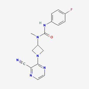 molecular formula C16H15FN6O B2459550 1-[1-(3-Cyanopyrazin-2-yl)azetidin-3-yl]-3-(4-fluorophenyl)-1-methylurea CAS No. 2380096-03-5