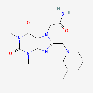 molecular formula C16H24N6O3 B2459552 2-[1,3-二甲基-8-[(3-甲基哌啶-1-基)甲基]-2,6-二氧嘌呤-7-基]乙酰胺 CAS No. 851940-77-7