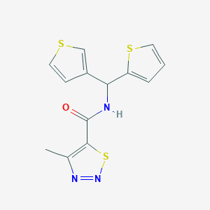 molecular formula C13H11N3OS3 B2459563 4-methyl-N-(thiophen-2-yl(thiophen-3-yl)methyl)-1,2,3-thiadiazole-5-carboxamide CAS No. 2319837-84-6