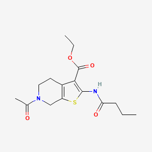 molecular formula C16H22N2O4S B2459567 6-乙酰基-2-丁酰胺基-4,5,6,7-四氢噻吩并[2,3-c]吡啶-3-羧酸乙酯 CAS No. 342887-74-5
