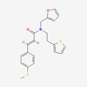 molecular formula C21H21NO2S2 B2459586 (E)-N-(furan-2-ylmethyl)-3-(4-(methylthio)phenyl)-N-(2-(thiophen-2-yl)ethyl)acrylamide CAS No. 1798403-47-0